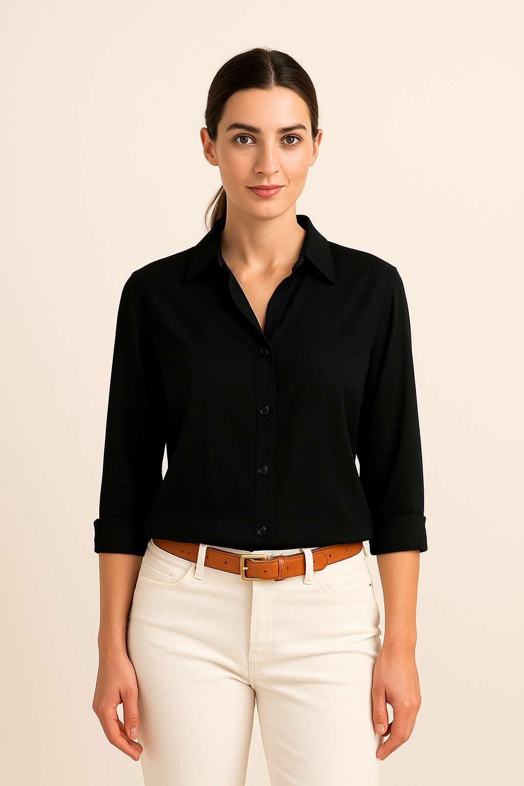 Bequeme, elegante Damen Bluse mit subtilem Seidenglanz, Langarm – ideal für stilvolle Büro- & Alltagsoutfits.