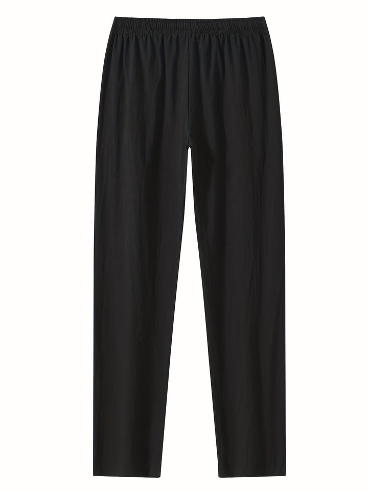 Schwarze Herrenhose Kordelzug, ideal für lässige Sommer-Outfits und Freizeit.