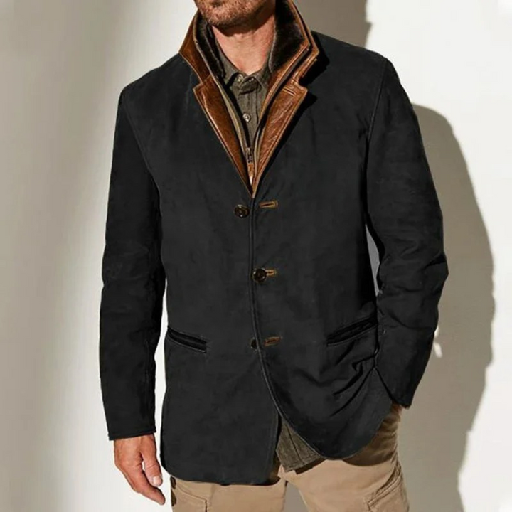 Blaue Herren Retrojacke im Vintage-Stil. Komfortable und lässige Übergangsjacke für Herrenmode.