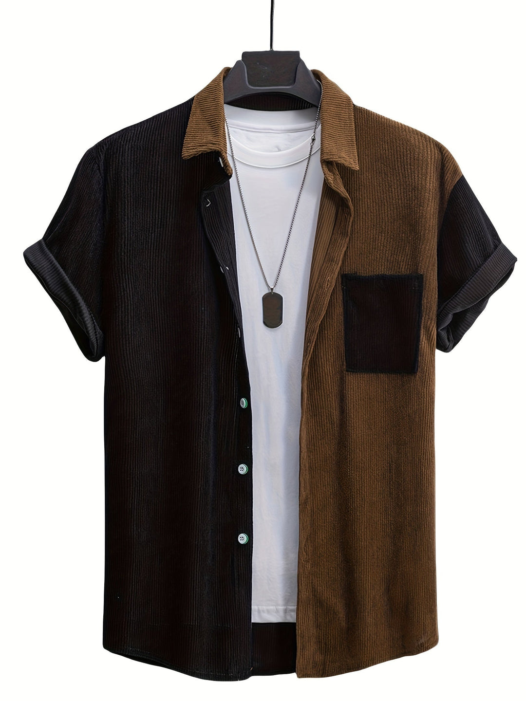 Modernes Herren Kurzarmhemd mit Split-Panel-Design, zweifarbig, ideal für Freizeit & Alltag.