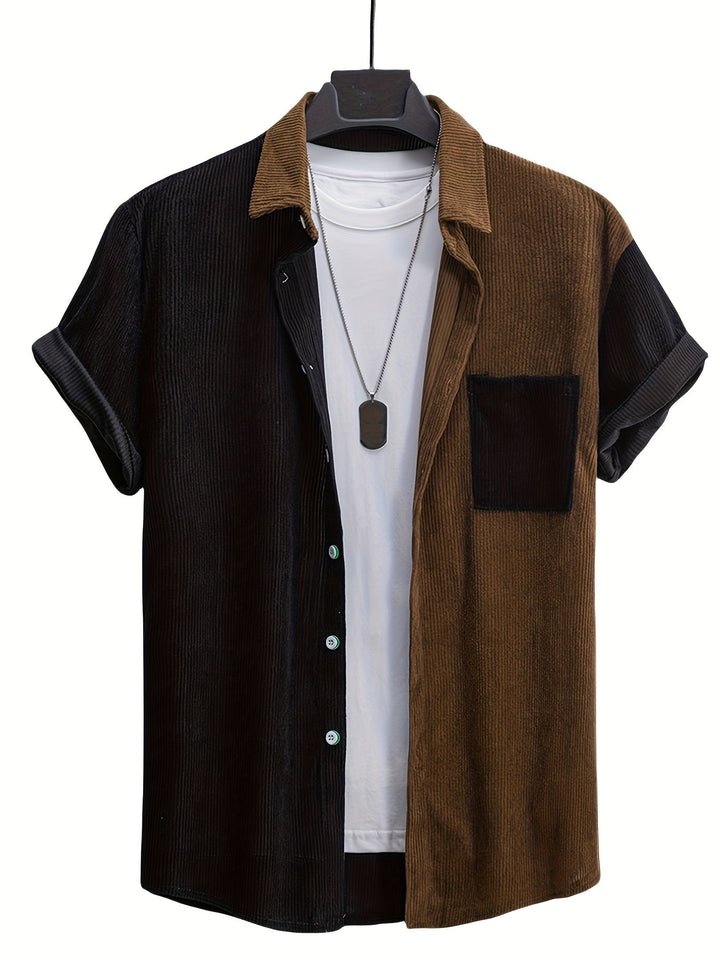 Modernes Herren Kurzarmhemd mit Split-Panel-Design, zweifarbig, ideal für Freizeit & Alltag.