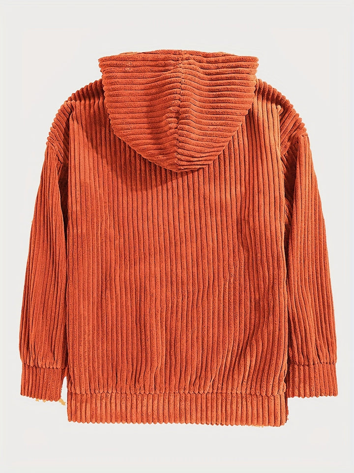 Stilvoller grauer Rippstrick Kapuzenpullover, unisex, für Freizeit und lässige Outfits, mit Kängurutasche.