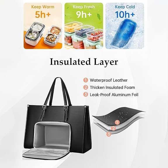 Organisierte Damentasche mit separatem, isoliertem Lunchfach & Laptopfach. Funktionale Bürotasche für Pendler.