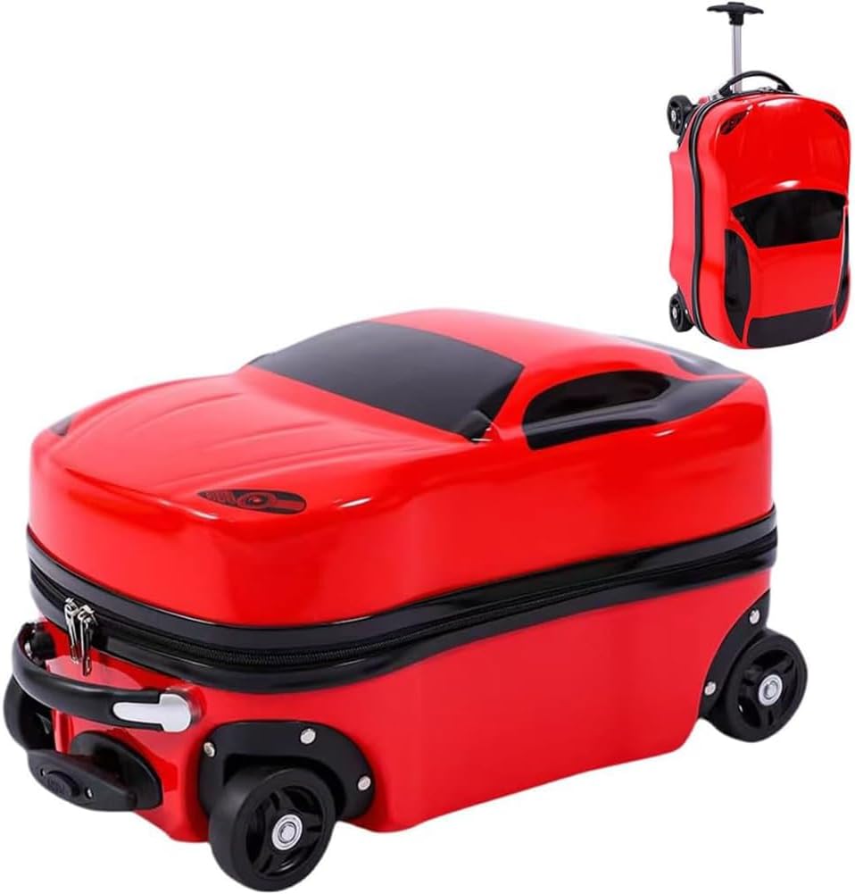 Praktischer blauer Reisekoffer für Kinder, 45 cm, mit rotem Akzent und ausziehbarem Trolleygriff.