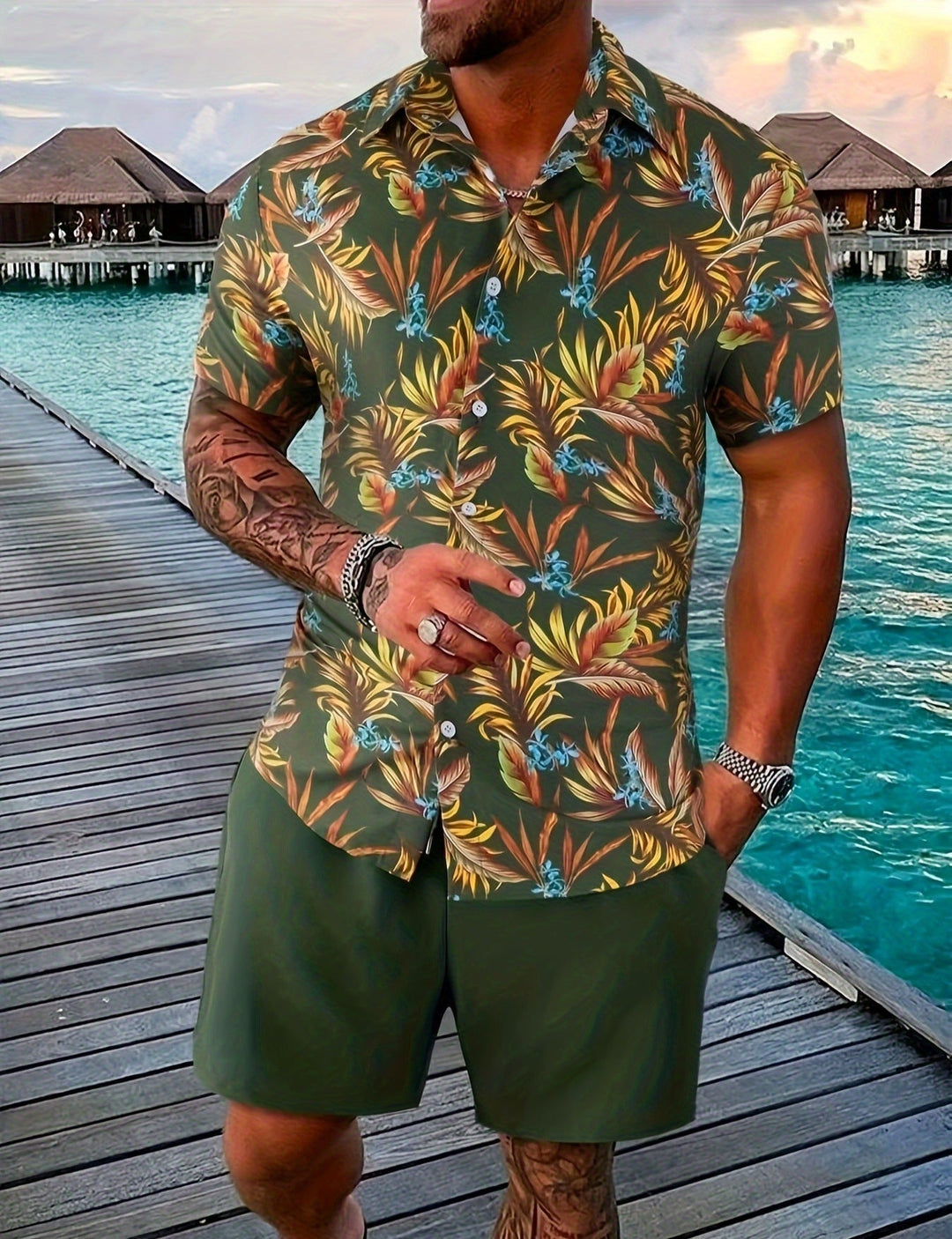 Herren Sommer-Set: leichtes Kurzarmhemd & bequeme Shorts. Stylischer Zweiteiler für Freizeit & Strand.