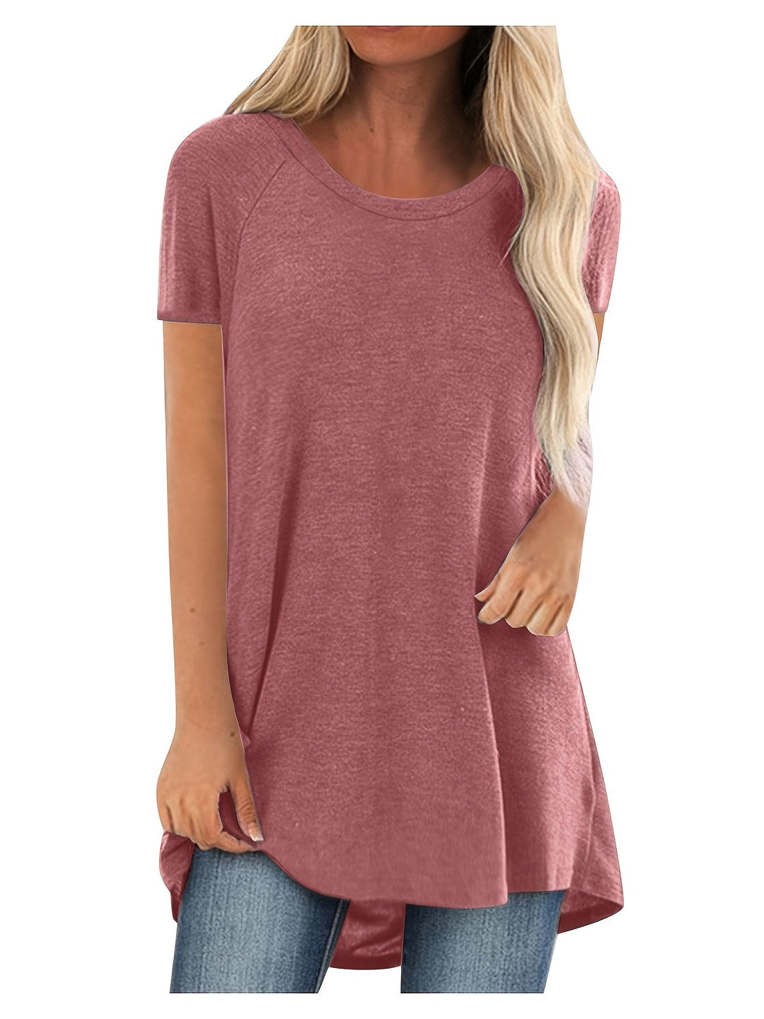 Damen Tunika T-Shirt mit lässigem Schnitt, Kurzarm & Rundhals für komfortablen Freizeit-Look.