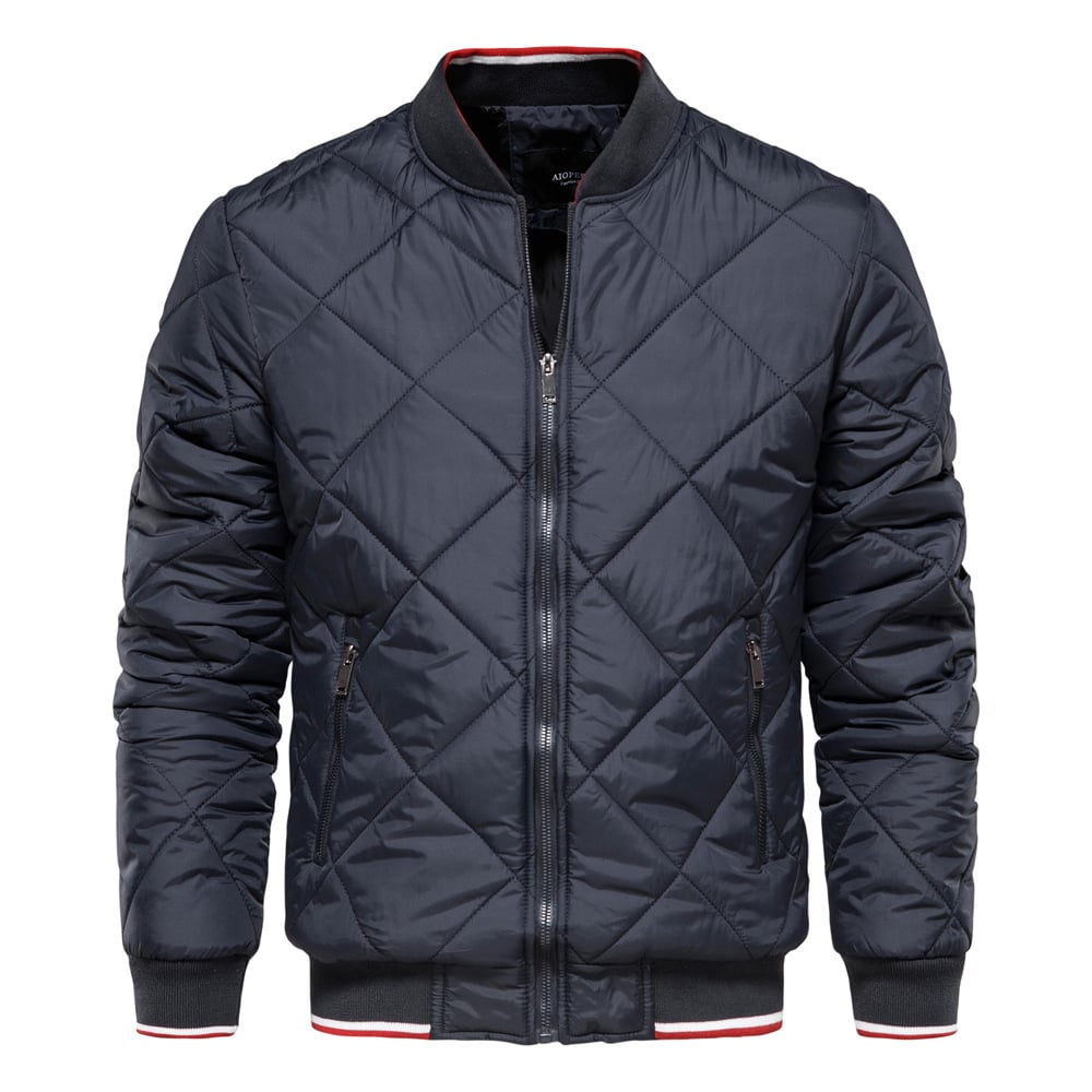Stylische Herren Freizeitjacke (Steppjacke) in Marineblau. Warme Winterjacke mit Stehkragen.