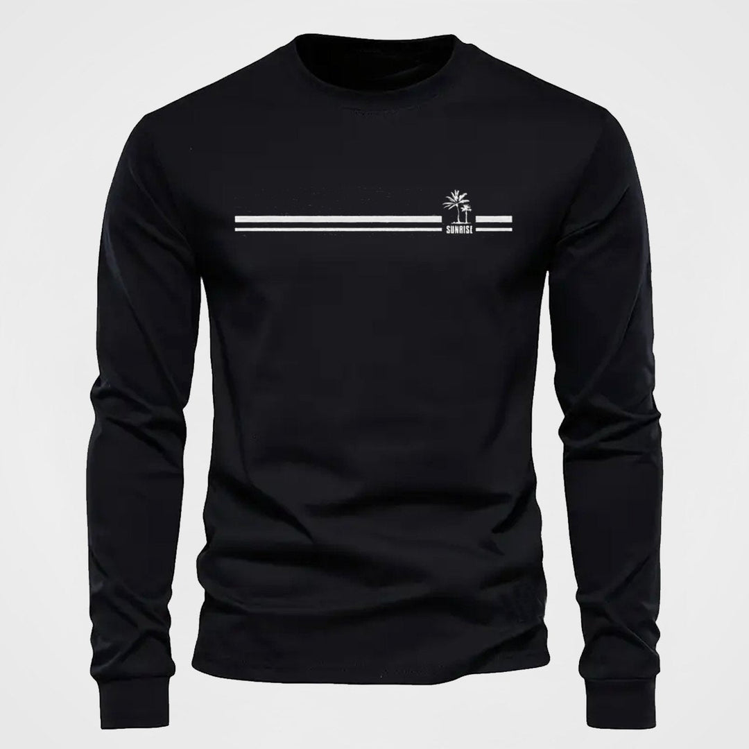 Hochwertiges Herren Langarmshirt, Palmen-Design auf Streifen, für stilbewusste Männer.