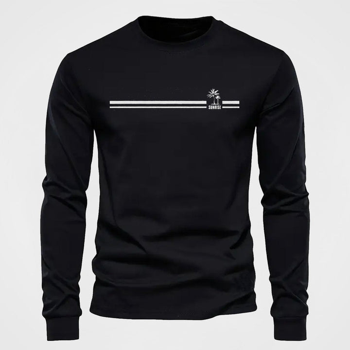 Hochwertiges Herren Langarmshirt, Palmen-Design auf Streifen, für stilbewusste Männer.