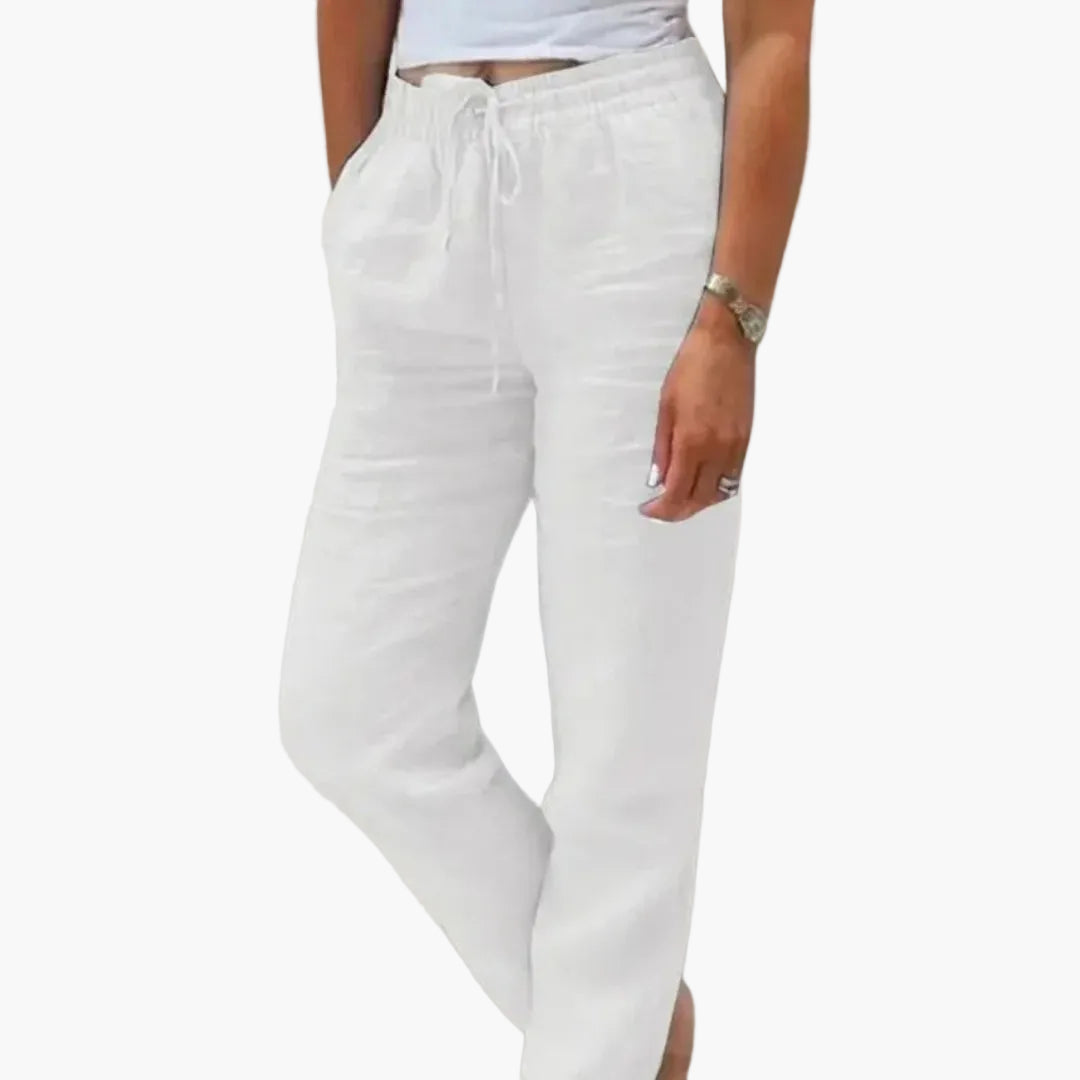 Moderne Damen Sommerhose mit Kordelzug. Lässige, atmungsaktive Freizeithose für entspannte und modische Looks.