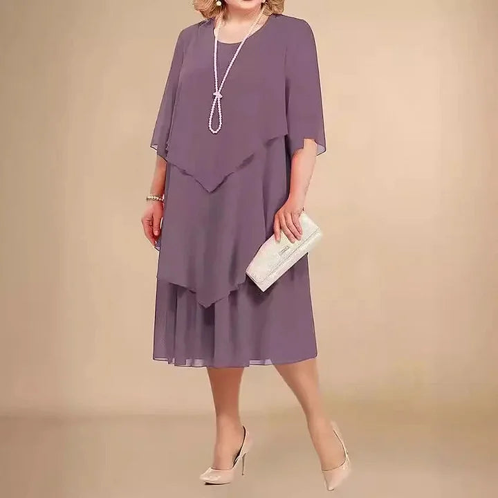 Asymmetrisches Damen Freizeitkleid, Midilänge, kurzarm. Locker geschnitten und fließend für Komfort.