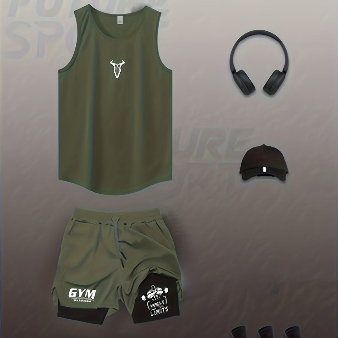 Athletisches Herren Outfit: Tanktop und Shorts für dein anspruchsvolles Gym-Training.