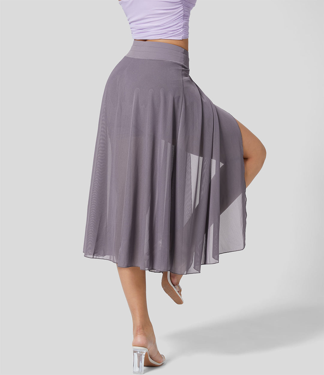 Modischer Damen-Midi-Rock, hochtailliert, fließendes Material, 2-in-1 Stil.