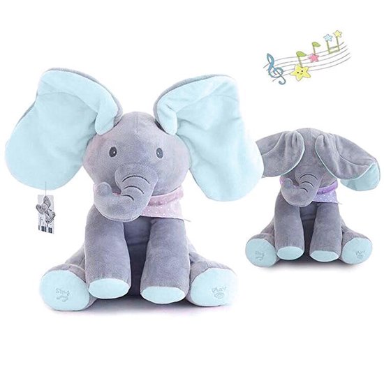 Grauer Plüschelefant Ellie, singt & wackelt fröhlich. Interaktives Stofftier und Musikspielzeug.