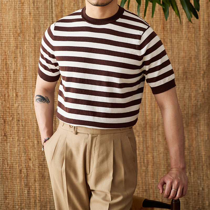 Lässiges Herren Streifen Kurzarmshirt mit Rundhals, ideal für Sommermode und Freizeit, leicht & bequem.