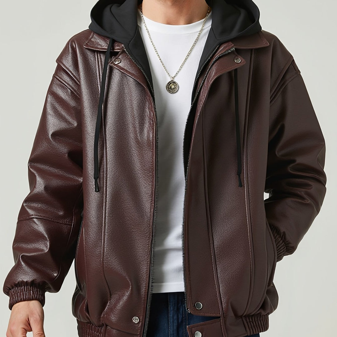 Bequeme dunkelbraune Herren Bomberjacke mit Kapuze. Stilvolle Freizeitjacke für Herren, glatt & vielseitig.