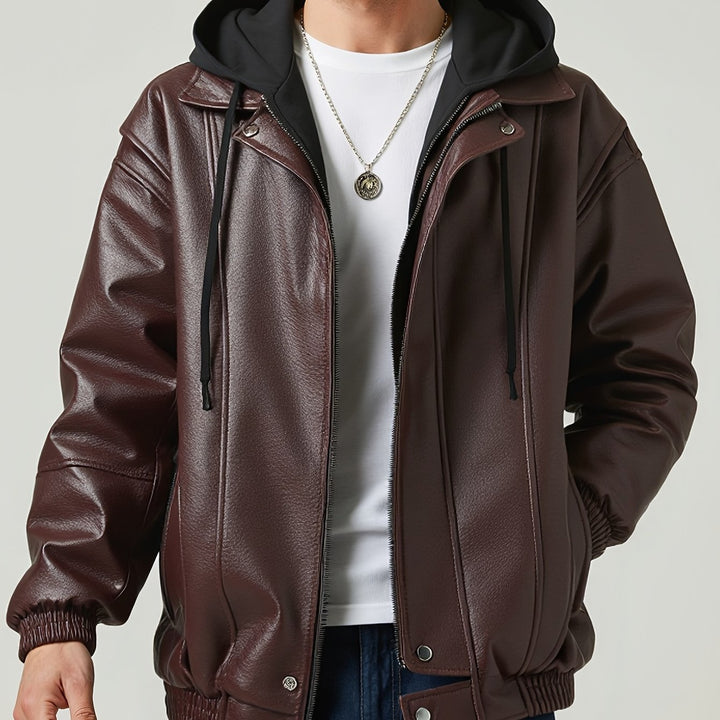 Bequeme dunkelbraune Herren Bomberjacke mit Kapuze. Stilvolle Freizeitjacke für Herren, glatt & vielseitig.