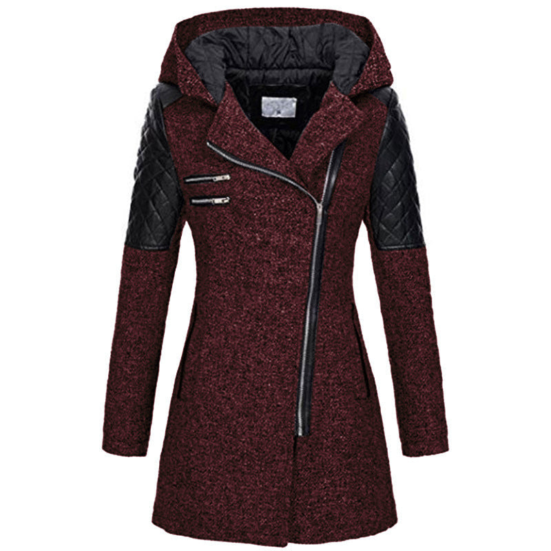 Moderner Damen Wintermantel, Biker-Stil, schwarz, mit langem Arm. Schicke Winterjacke.