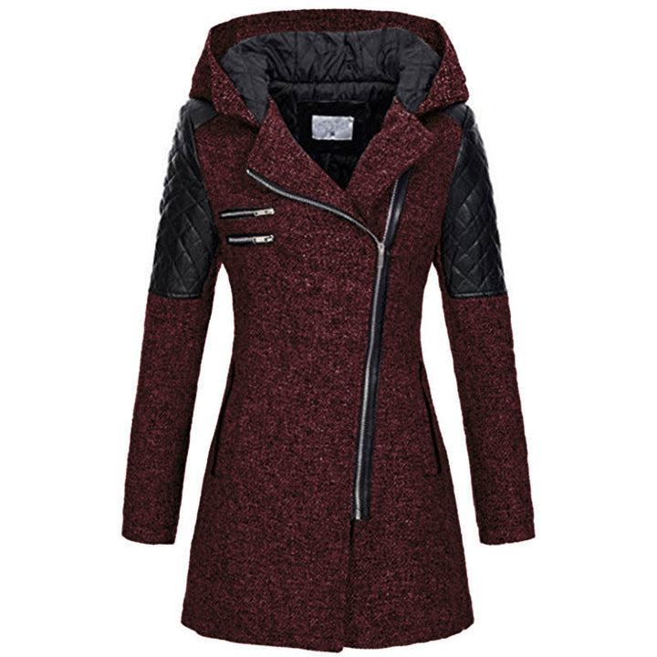 Moderner Damen Wintermantel, Biker-Stil, schwarz, mit langem Arm. Schicke Winterjacke.