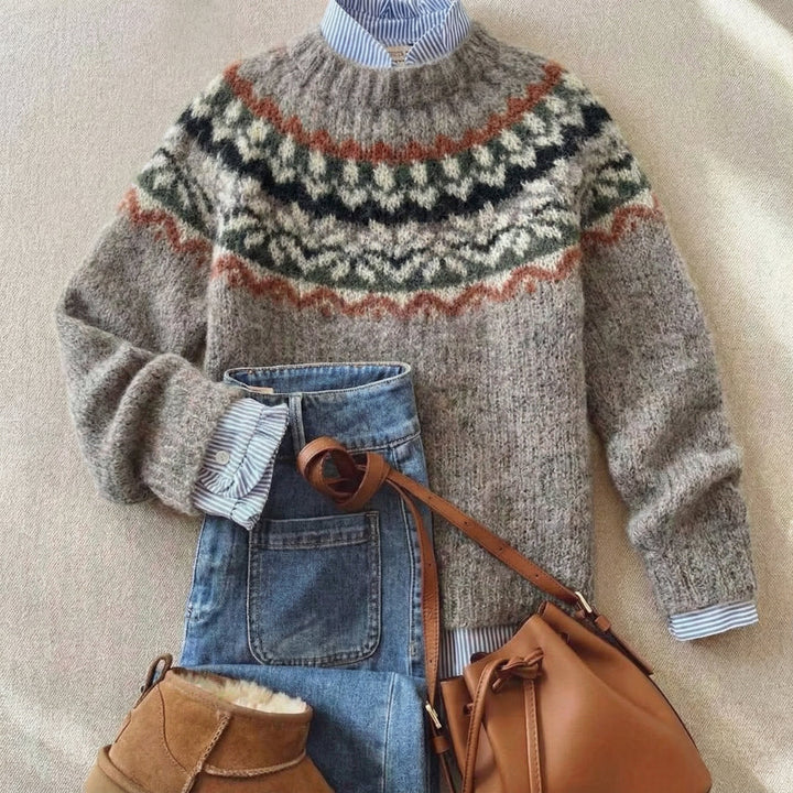 Gemütlicher Damen Langarm-Pullover mit ansprechendem nordischem Muster, perfekt für kalte Wintertage.
