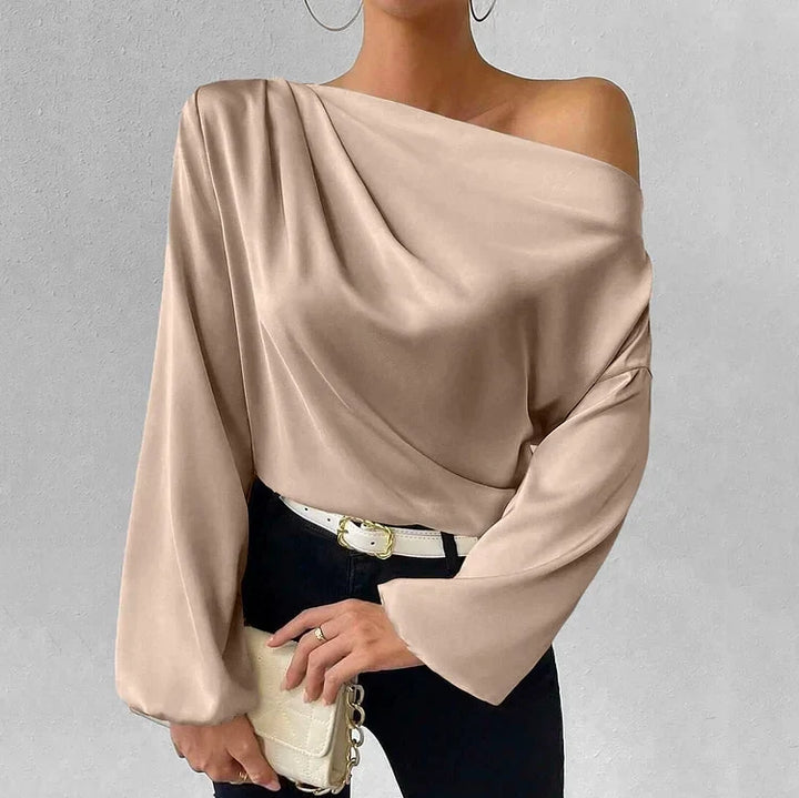 Asymmetrische Langarmbluse für Damen, elegant und stilvoll, ideal für Business & Abendmode.