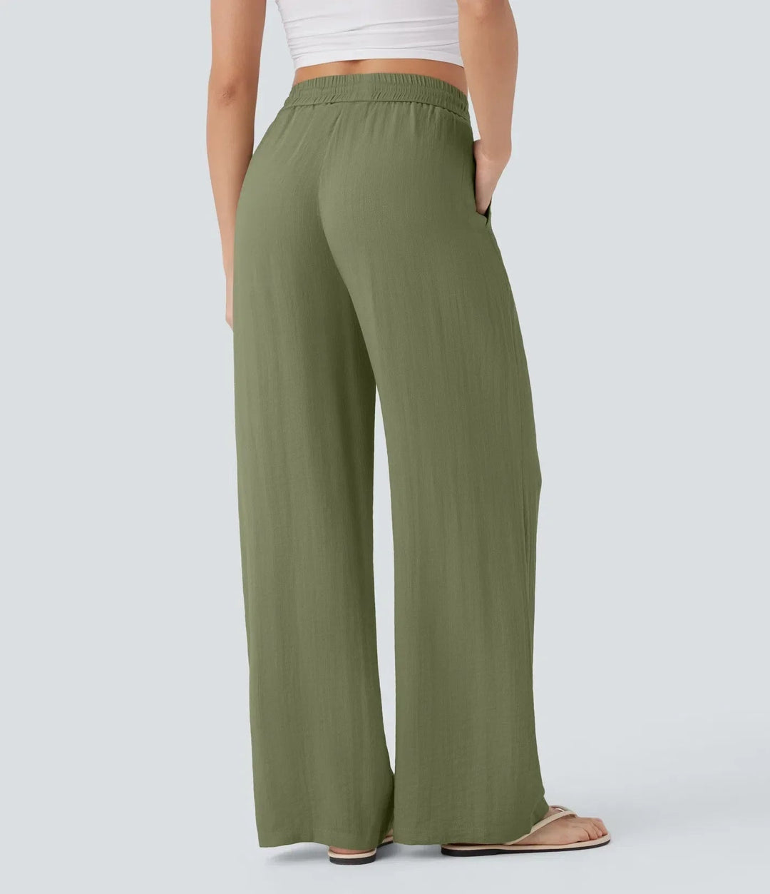 Elegante Sommerhose Damen, weites Bein. Bequeme Freizeithose mit Kordelzug. Ideal für Urlaub.