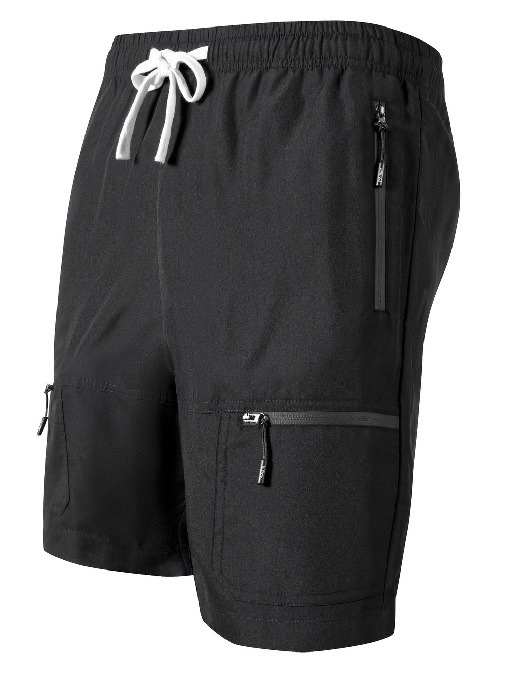 Graue Herren Trainingsshorts mit Reißverschlusstaschen & Kordelzug. Perfekt für Outdoor & Fitness.