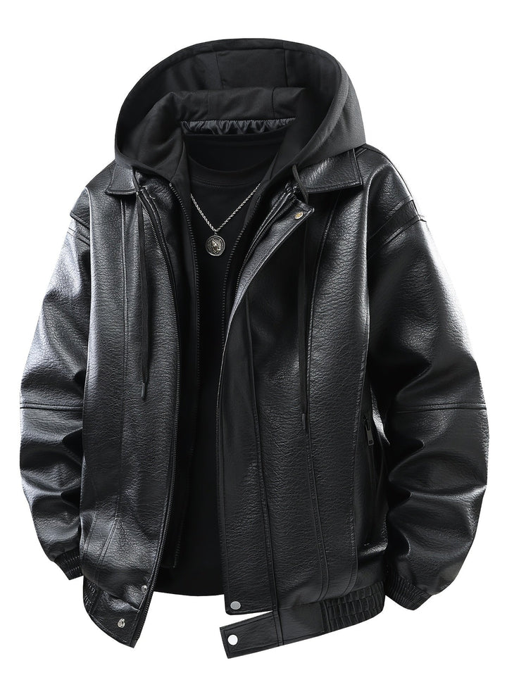 Dunkelbraune Herren Bomberjacke mit Kapuze, stilvoll & glatt. Modische Übergangsjacke für den Herbst.