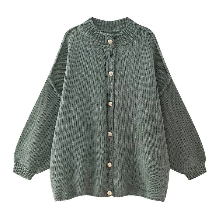 Modischer Damen Oversized Cardigan in Grün mit Knopfverschluss und weiten Ärmeln, perfekt für entspannte Tage.