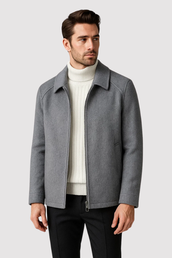Stilvolle Herren Slim Fit Übergangsjacke mit Stehkragen, perfekt für Übergangszeiten & Business-Casual.
