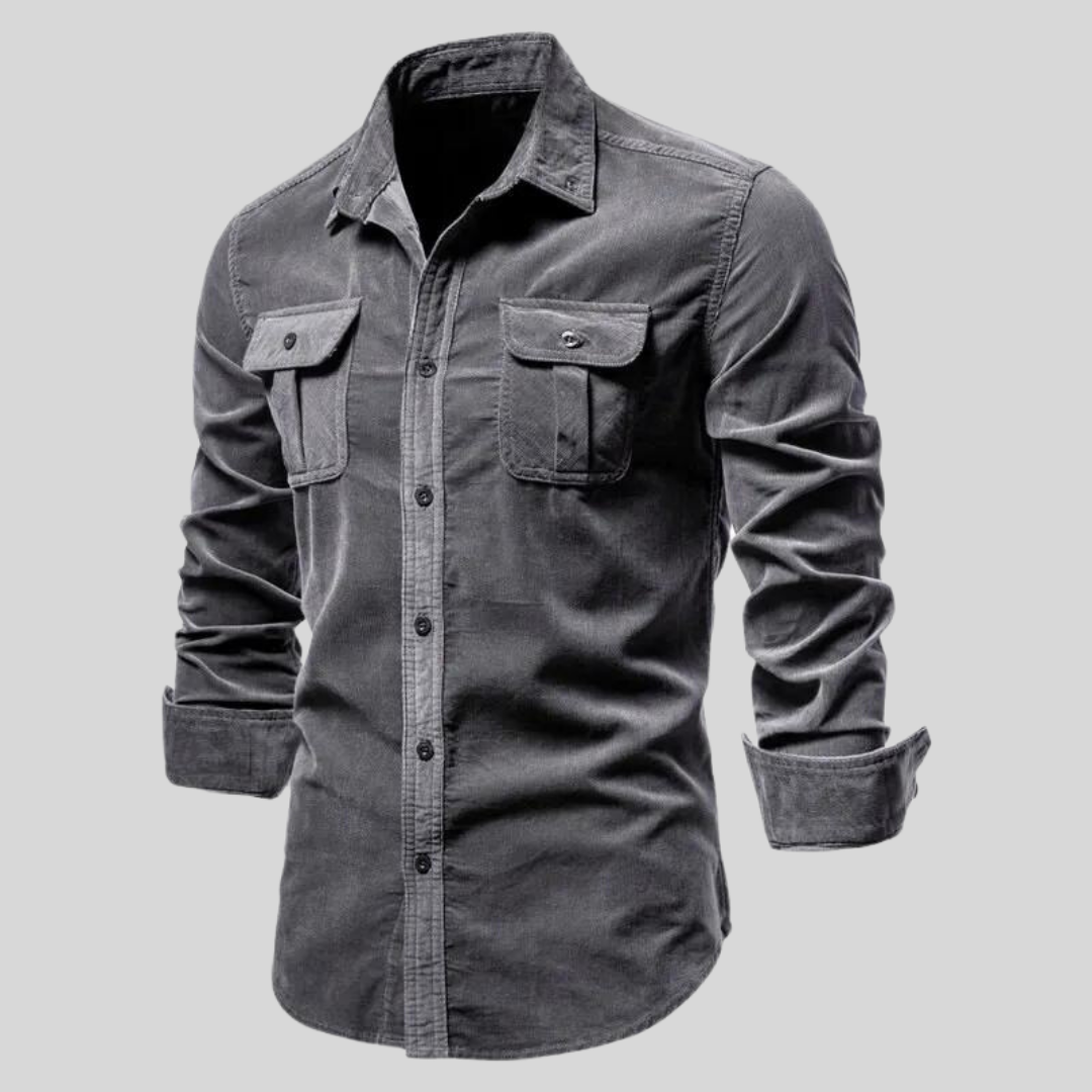 Modernes Herren Cord Langarmhemd, ideal als stilvolles Knopfhemd für Herbstmode & Business Casual.