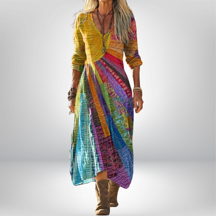 Stilvolles Damen Maxikleid im Bohemian-Stil, elegant und bequem für jeden Anlass, ideal als Sommer- oder Freizeitkleid.
