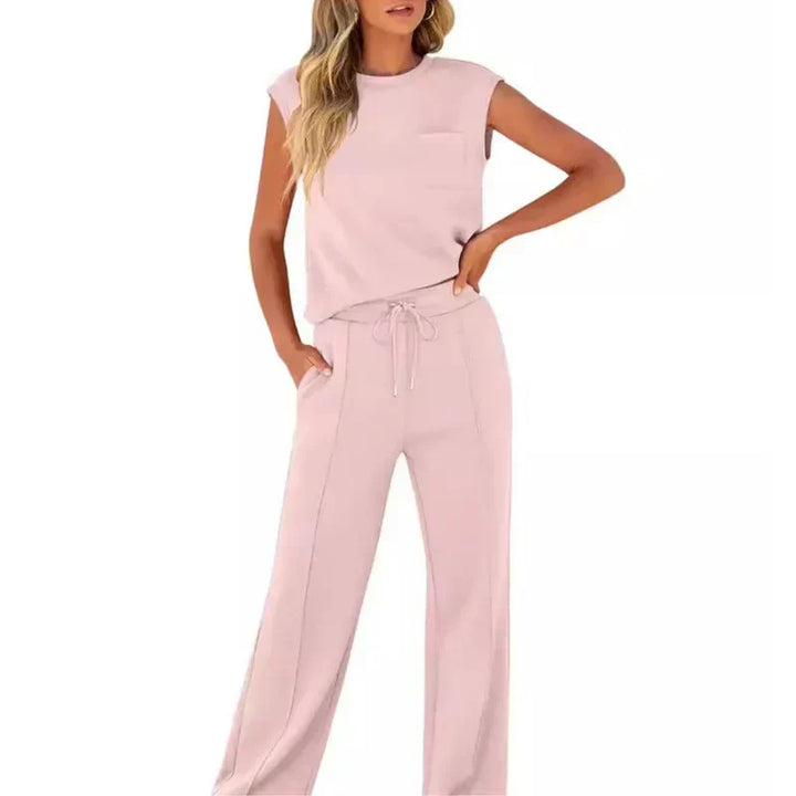Sommerliches, ärmelloses Damen Zweiteiler Set, locker und elegant, ideal für heiße Tage und Freizeit.