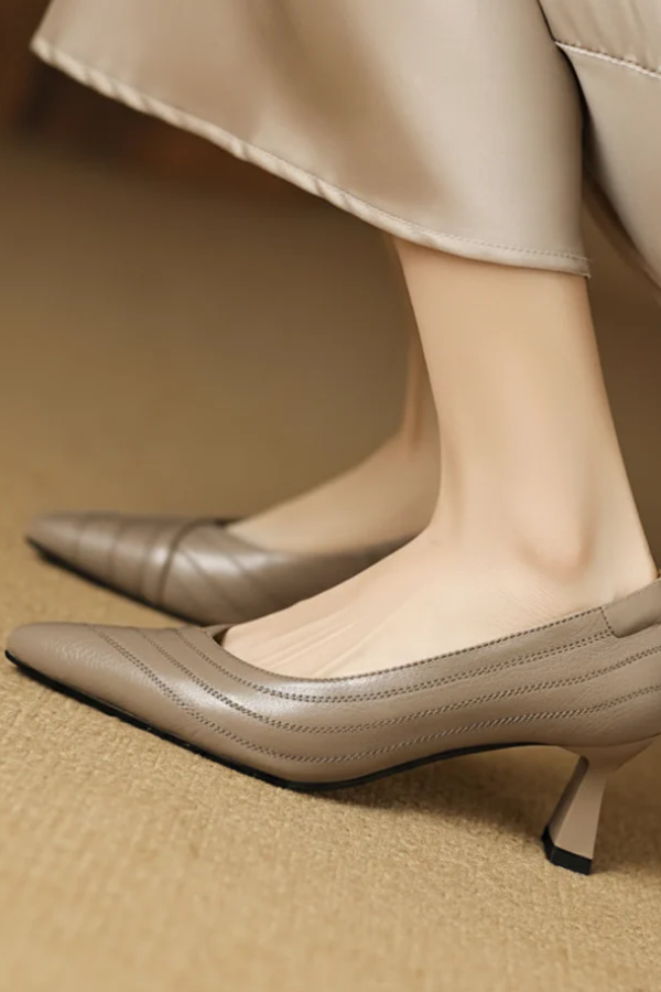 Seitlicher Blick auf elegante Damen Pumps mit spitzem Absatz, bequemer Slip-On Design.
