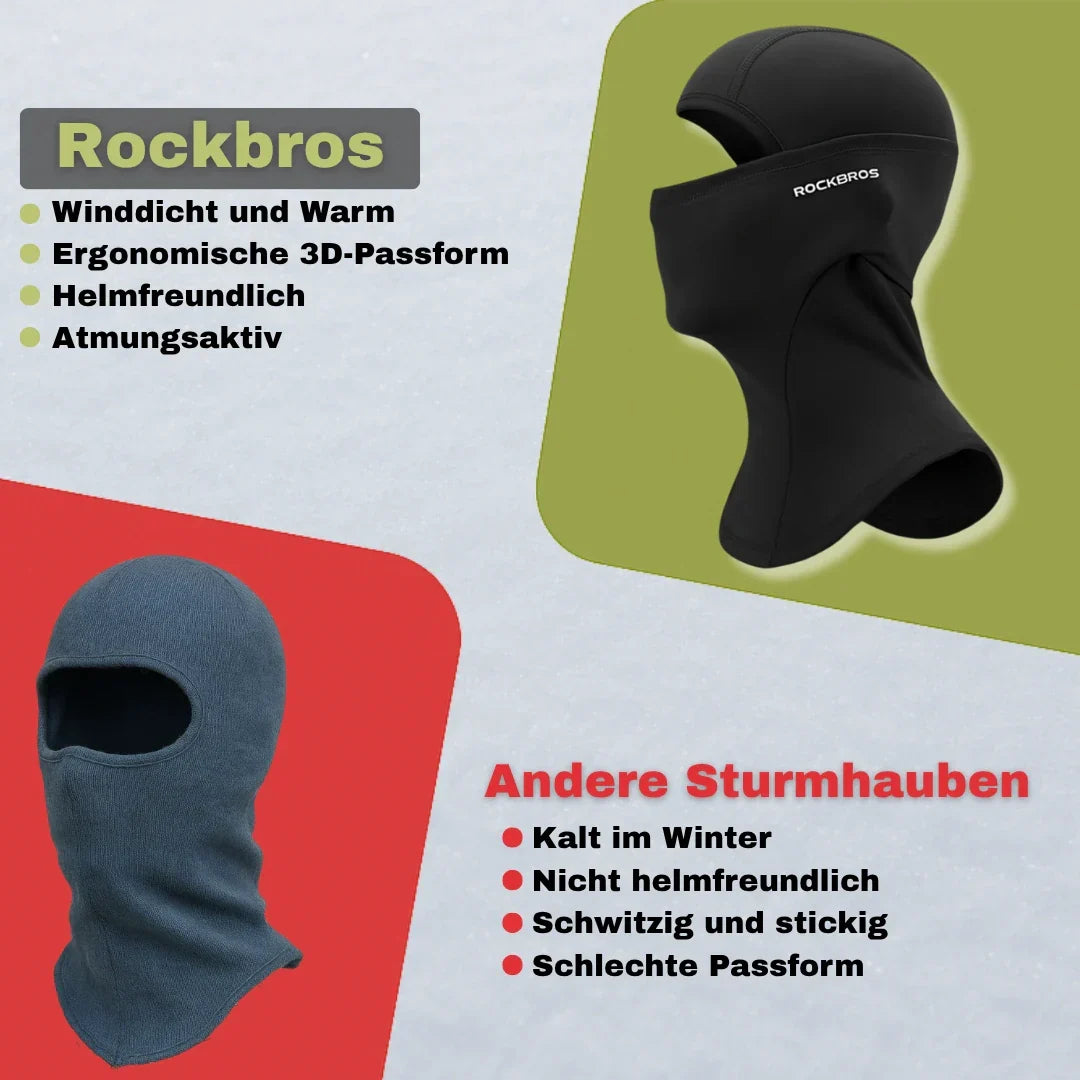 Schwarze Unisex Sturmhaube für Radfahrer, winddichter Kälteschutz für Kopf und Hals bei winterlichen Touren.