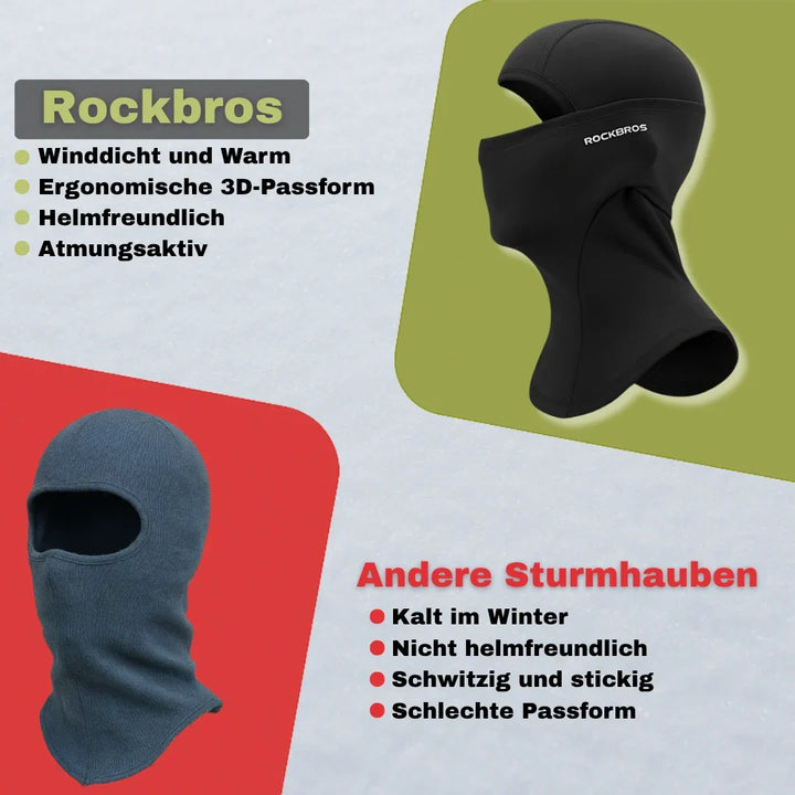 Schwarze Unisex Sturmhaube für Radfahrer, winddichter Kälteschutz für Kopf und Hals bei winterlichen Touren.