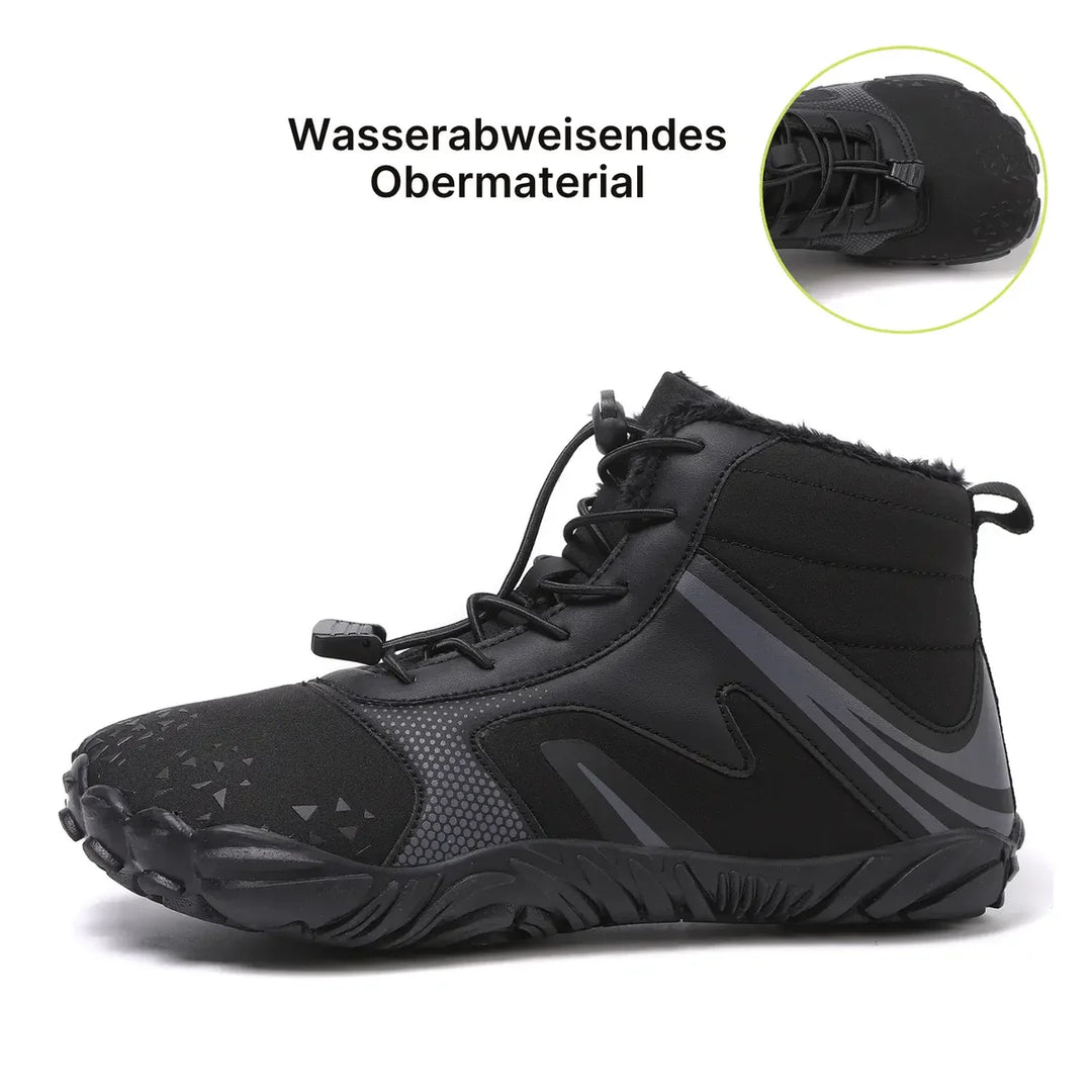Braune, flexible Outdoorschuhe: Wasserabweisende Unisex Winter-Barfußschuhe für natürliches Gefühl.