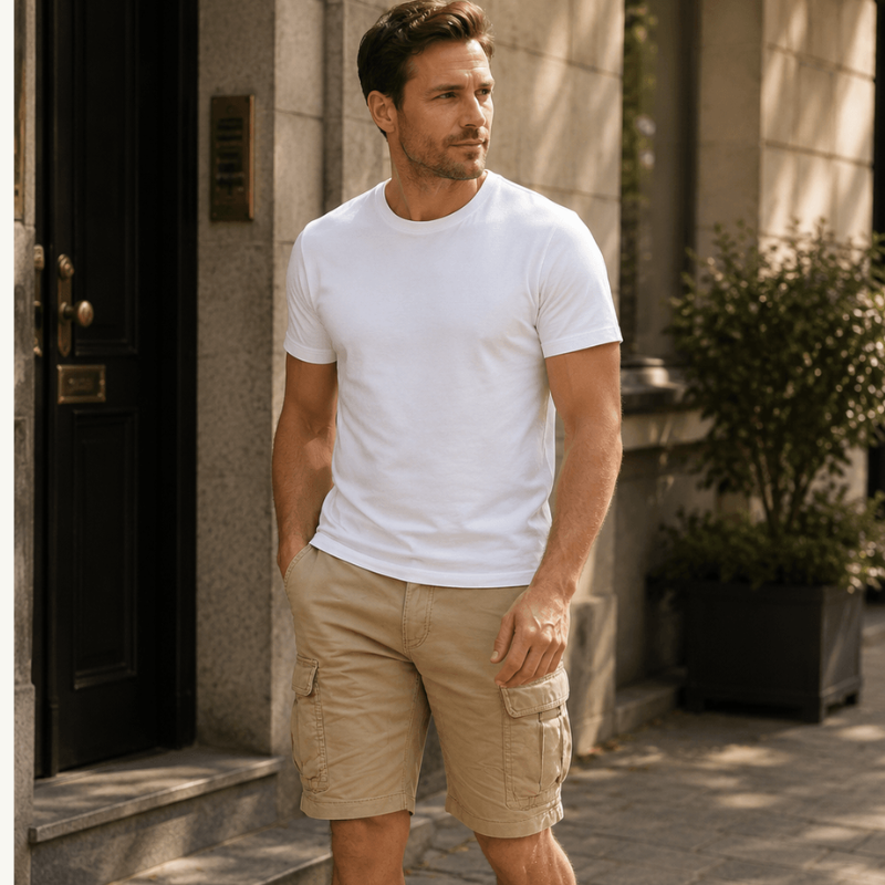 Vielseitige graue Herren Freizeitshorts mit Gürtelschlaufen, perfekt für Alltag, Sport und entspannte Stunden.