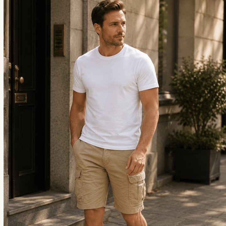Vielseitige graue Herren Freizeitshorts mit Gürtelschlaufen, perfekt für Alltag, Sport und entspannte Stunden.