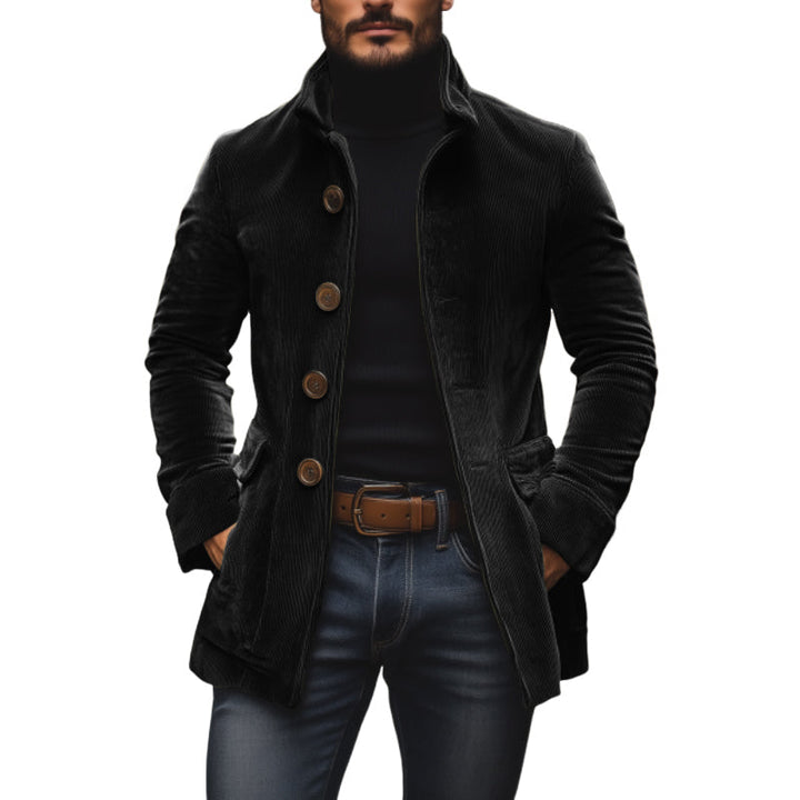 Elegante Herren Kurzmantel-Jacke im Business-Casual-Stil mit Stehkragen und Knopfverschluss, modisch und bequem.