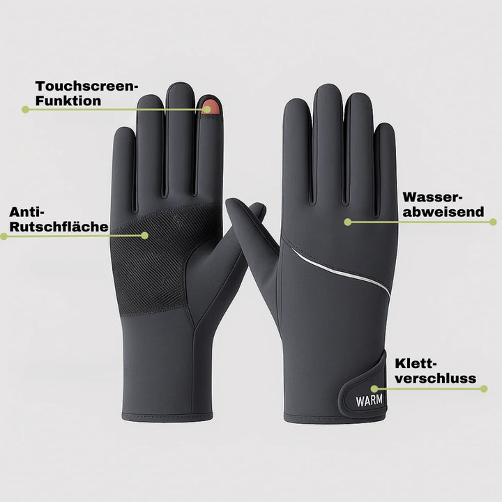 Wasserabweisende Damen Winterhandschuhe, warm, rutschfest und Touchscreen-fähig für nasskalte Tage im Freien.