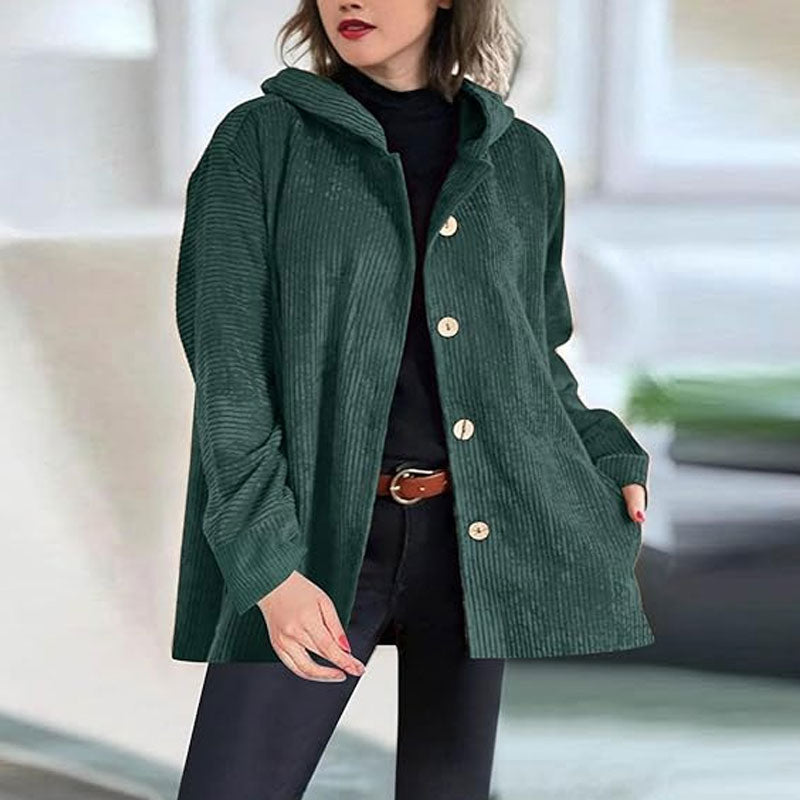 Modische Damen-Kapuzenjacke aus Kord, ideal für Freizeit, warmer und bequemer Begleiter.