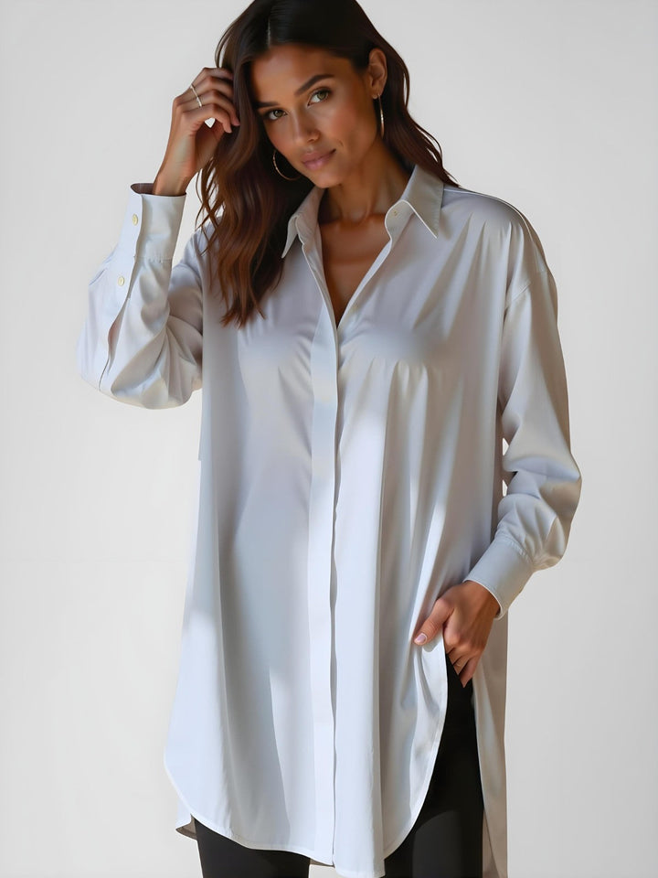 Schickes Damen Hemdblusenkleid, Oversize-Schnitt, knielang, für einen modernen, eleganten Stil.