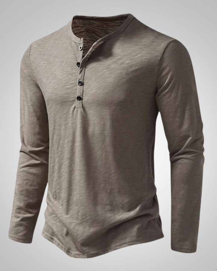 Schickes Herren Henley Langarm Shirt in Slim Fit. Modernes Basic Oberteil für Freizeitmode.