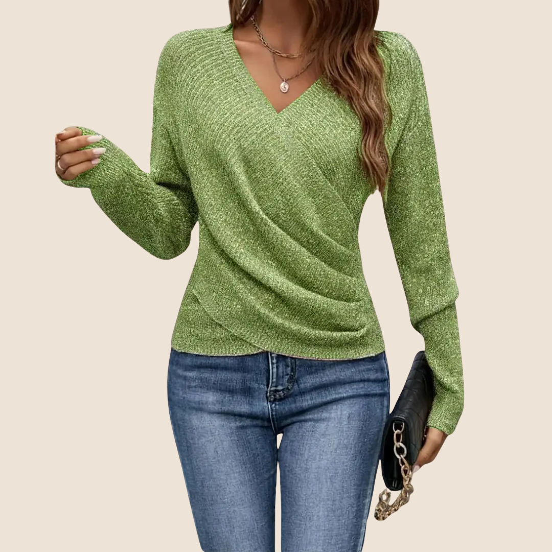 Figurschmeichelndes Damen Wickeltop mit V-Ausschnitt, drapierter Bluse. Stilvoll für Freizeit, Büro und Abend.