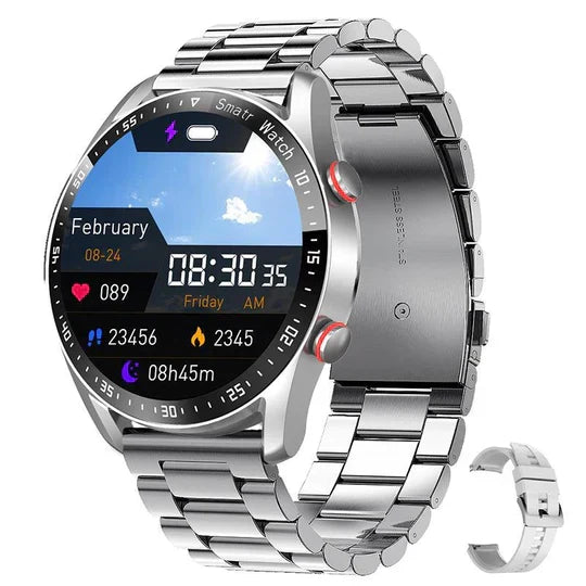Nahaufnahme der Sensorik der Smartwatch, für präzise Blutzuckermessung & Vitaldaten.