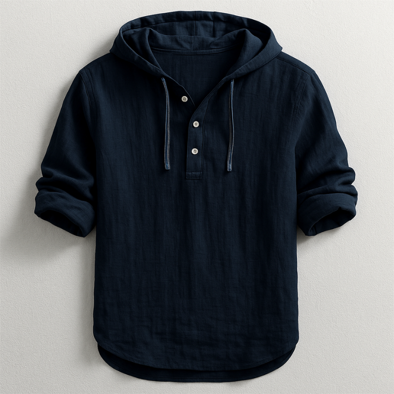 Modernes Herren Langarmhemd mit Kapuze und Rundsaum. Vielseitiges Freizeithemd für entspannte Outfits.
