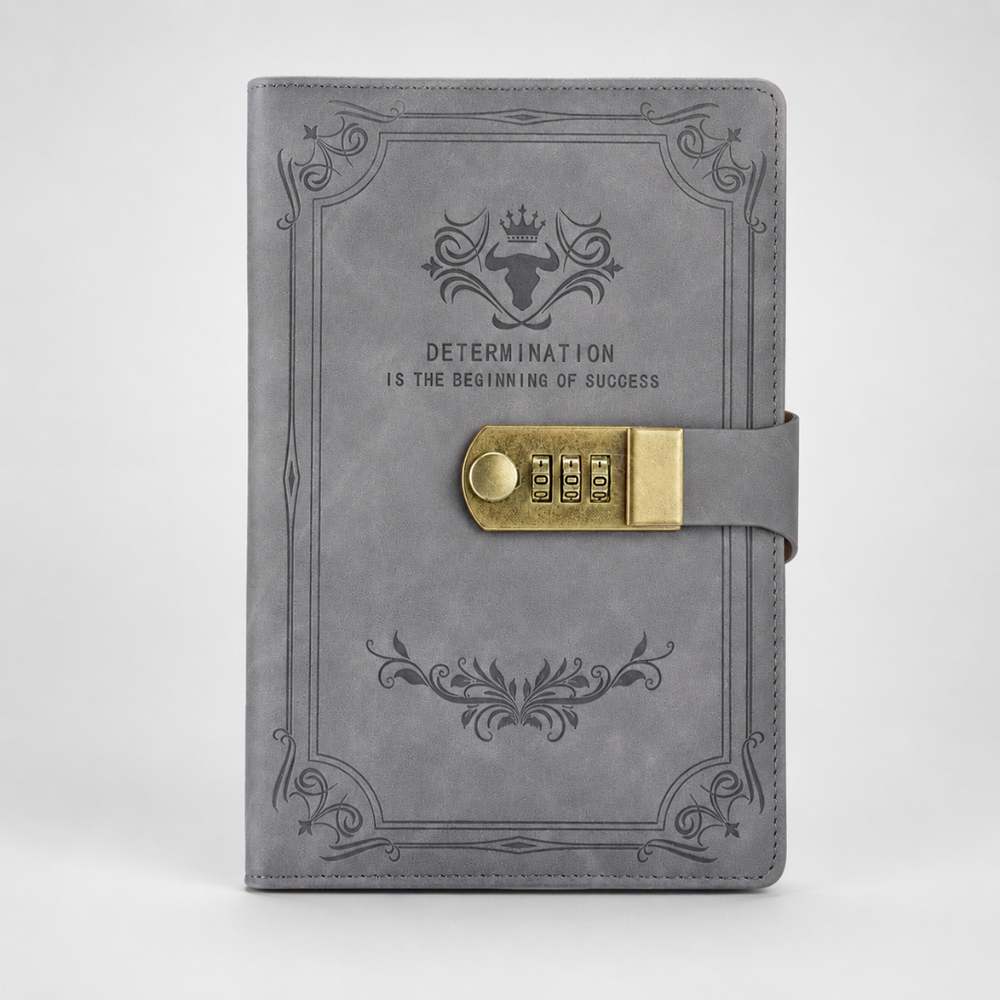 A5 Hardcover Notizbuch im Vintage-Design mit Kombinationsschloss, schützt Geheimnisse stilvoll.