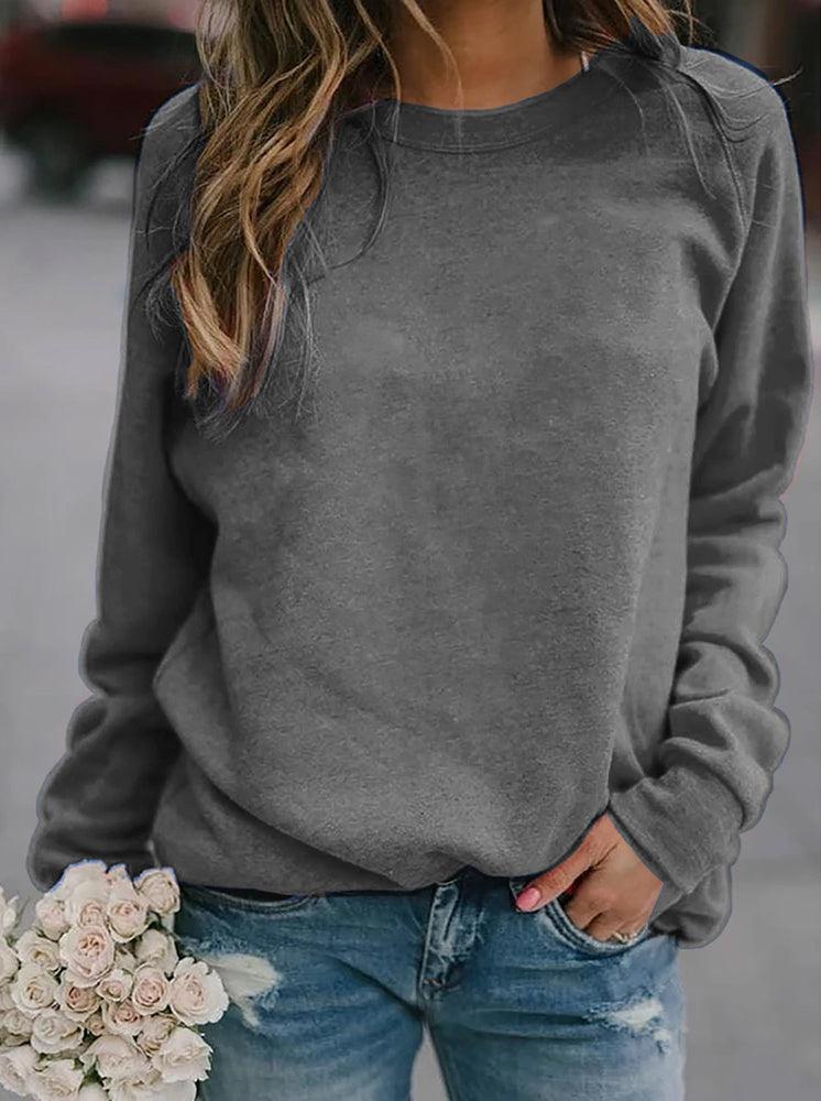 Einfarbiges Damen Sweatshirt mit Rundhalsausschnitt, lockerer Schnitt. Perfekter Casual Pullover für den Herbst.