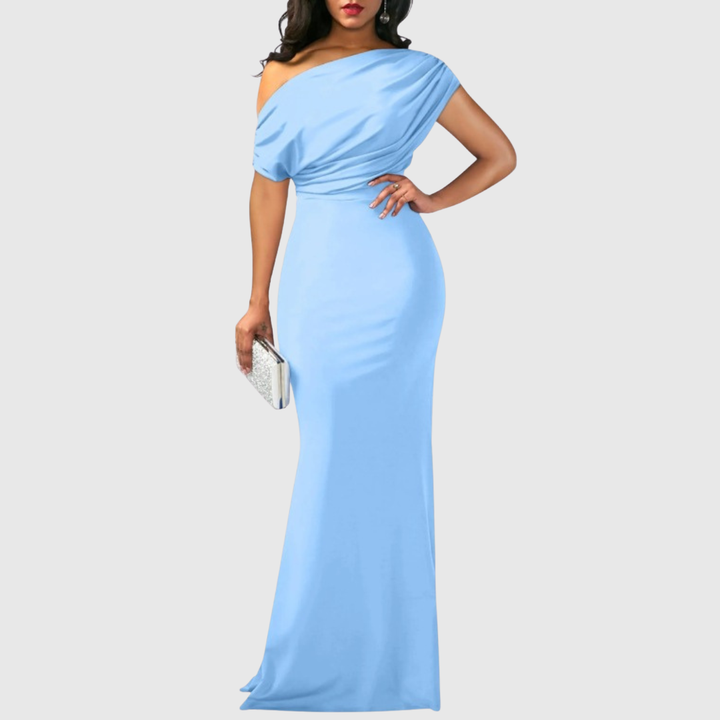 Schickes Damen Galakleid, schulterfreies One-Shoulder Maxikleid, ideal für festliche Events und elegante Partys.